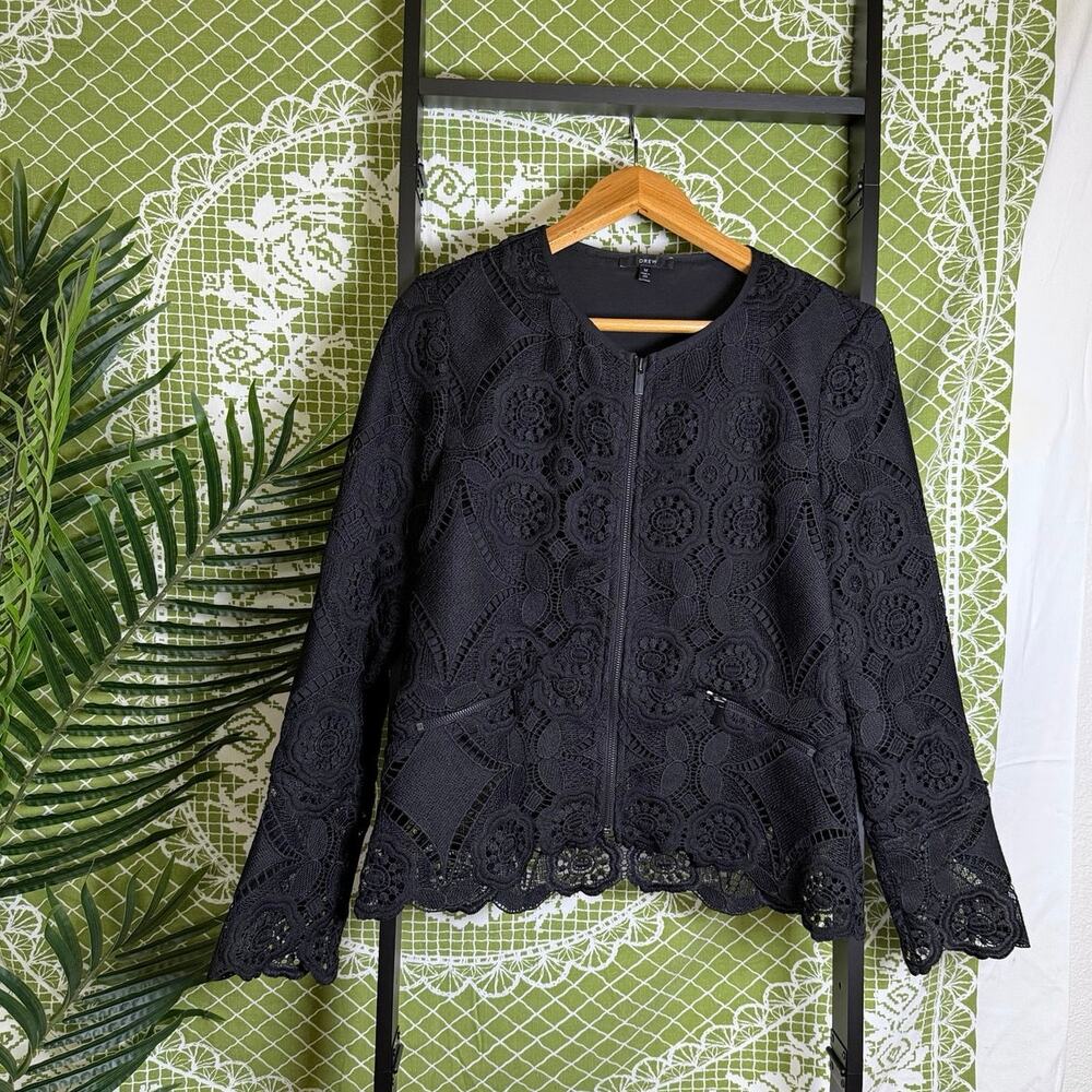 DREW Black‎ Floral Guipure Lace Zip-Up Jacket - Made in USA - Size M
